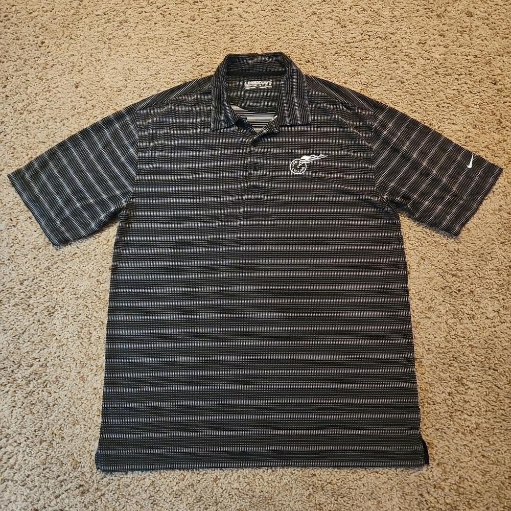 Nike Golf Shirt Mens‎ Medium DriFit USA Cycling Logo Black Striped